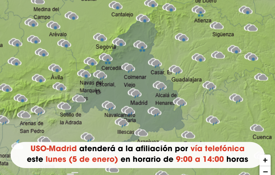 USO-Madrid atenderá a la afiliación por vía telefónica este lunes, 5 de enero, en horario de 9:00 a 14:00 horas